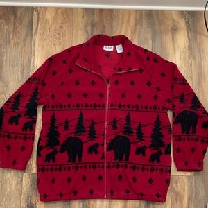 Dark red winter themed polyester zip up
